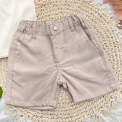 Conj Camiseta Polo dinossauros e Short sarja Areia